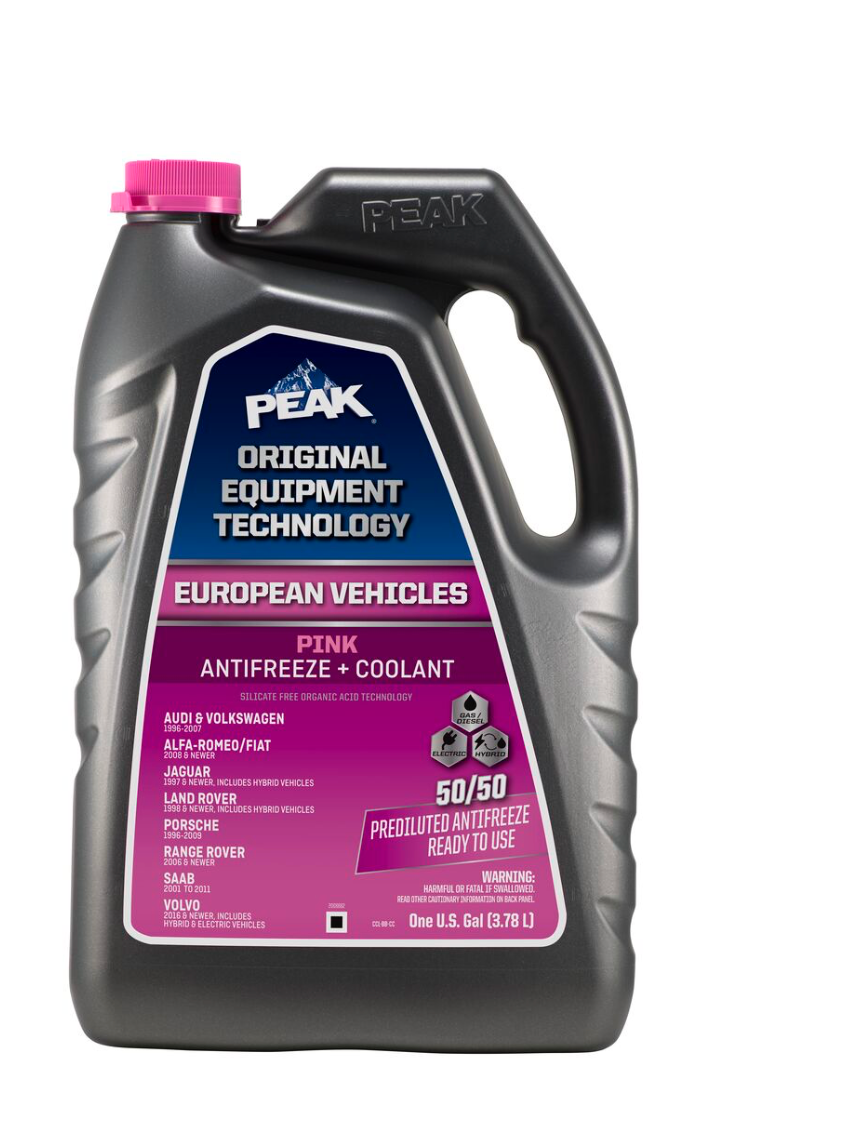 PEAK ORIGINAL EQUIPMENT TECHNOLOGY™ ANTIFREEZE + COOLANT 50/50 PREDILUTED FOR EUROPEAN VEHICLES - PINK – 1 Gallon (3.78 L)