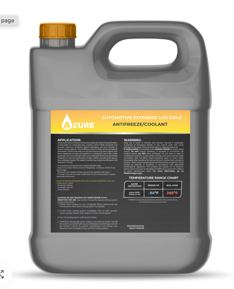 AZURE Automotive All Vehicles Extended Life GOLD – 1 Gallon (3.78 L)