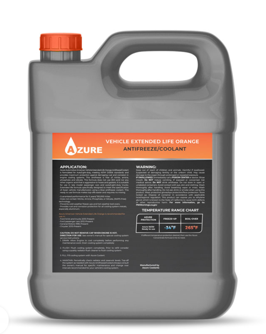 AZURE Automotive American Vehicles Extended Life ORANGE – 1 Gallon (3.78 L)