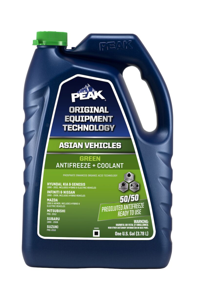 PEAK ORIGINAL EQUIPMENT TECHNOLOGY™ ANTIFREEZE + COOLANT 50/50 PREDILUTED FOR ASIAN VEHICLES - GREEN – 1 Gallon (3.78 L)